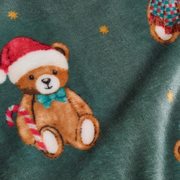 Tmavě zelená deka s vánočním motivem 170x130 cm Christmas Tartan Teddy Bear – Catherine Lansfield