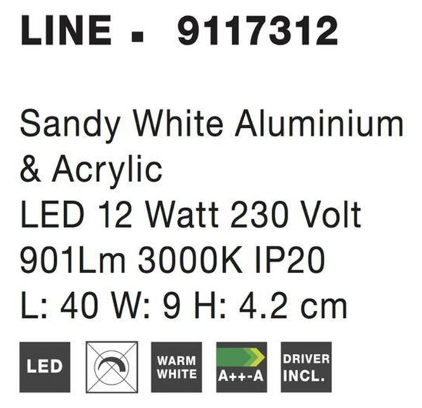 NOVA LUCE nástěnné svítidlo LINE bílý hliník a akryl LED 12W 230V 3000K IP20 9117312