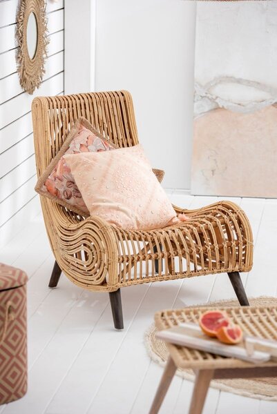 Béžový polštář s listy a hnědým lemem Garden - 49*49cm - J-Line by Jolipa