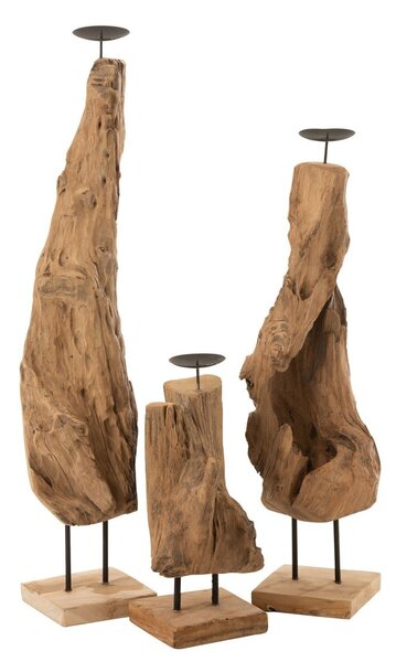 Dřevěný svícen v přírodním tvaru z teakového dřeva Trun S - 15*15*35 cm - J-Line by Jolipa