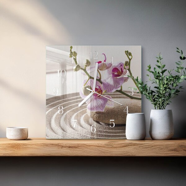 Skleněné hodiny Písečná orchidej zskb-30x30-00086367