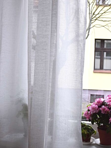 Snový svět Záclona bílá 150 cm se zavazováním - 100% len