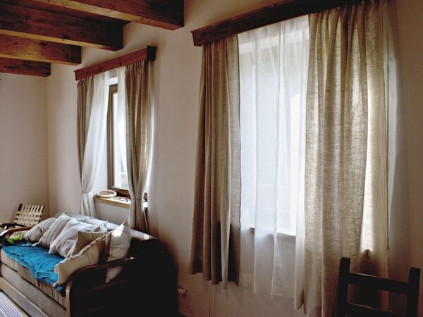 Snový svět Záclona bílá 150 cm se zavazováním - 100% len