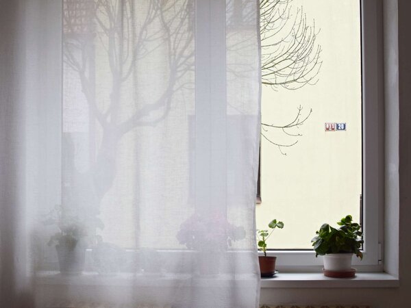 Snový svět Záclona bílá 150 cm se zavazováním - 100% len