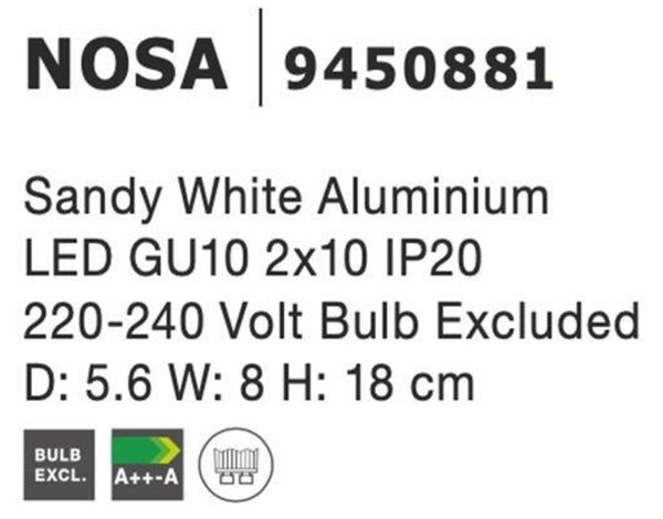 Nova Luce Interiérové nástěnné světlo Nosa - 2 x 10 W, GU10, 56 x 180 mm, bílá NV 9450881