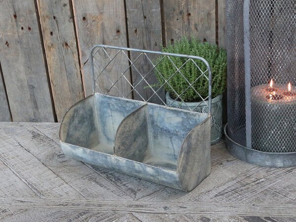 Nástěnná plechová police s patinou a 2 boxy Zinc - 34*15*28cm - Chic Antique