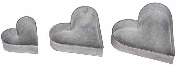 Sada 3ks plechové boxy ve tvaru srdce Zinc - 22*22*5cm - Chic Antique