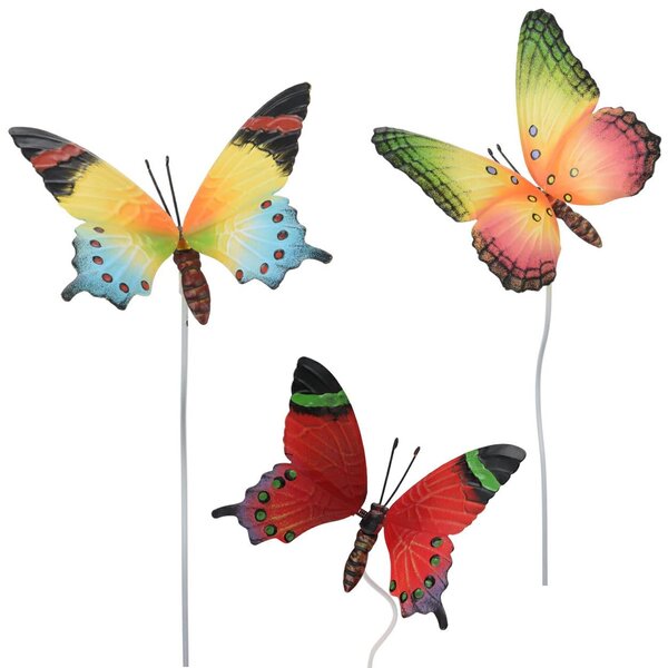 Zapichovací zahradní dekorace Butterfly 2, sada 3ks, 70 cm, kov, vícebarevná