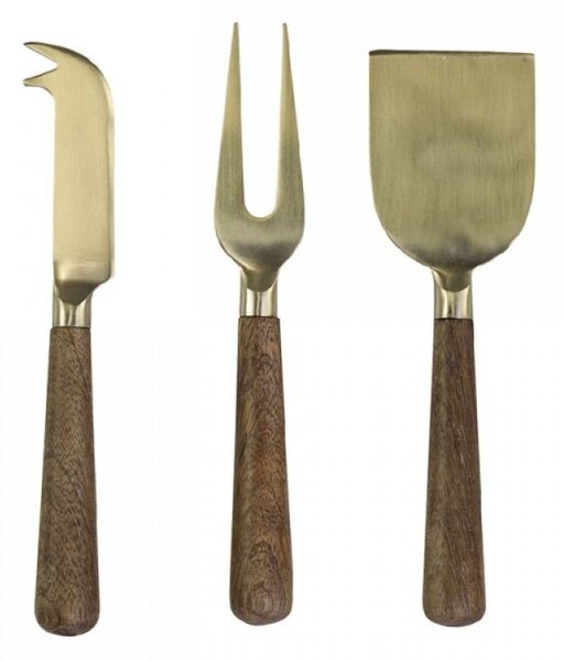 3ks zlatá sada na sýry s dřevěnou rukojetí Cheese - 17cm - Chic Antique