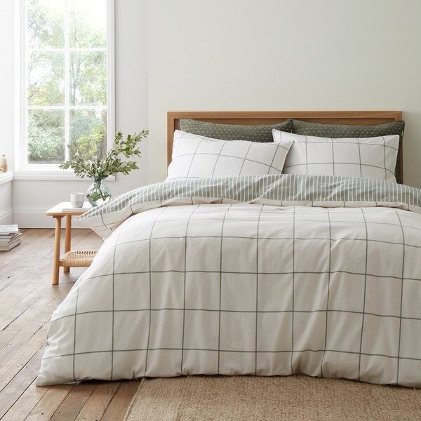 Zelené/krémové flanelové povlečení na jednolůžko 135x200 cm Brushed Regal Check – Bianca
