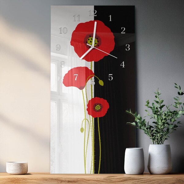 Skleněné hodiny vertikální Makové hlavy zsppb-30x60-00295211