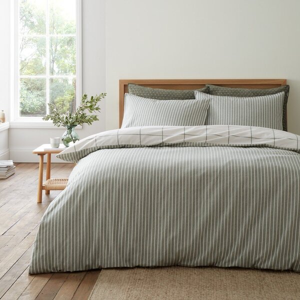 Zelené/krémové flanelové povlečení na jednolůžko 135x200 cm Brushed Regal Check – Bianca