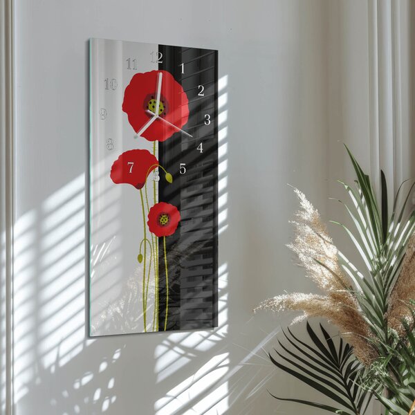 Skleněné hodiny vertikální Makové hlavy zsppb-30x60-00295211