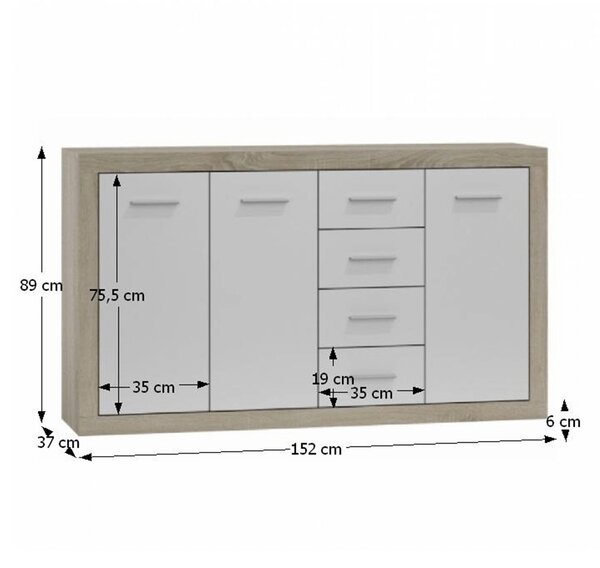 HezkýNábytek.cz Komoda Callin 3T/4SK (dub sonoma + bílá). 779295