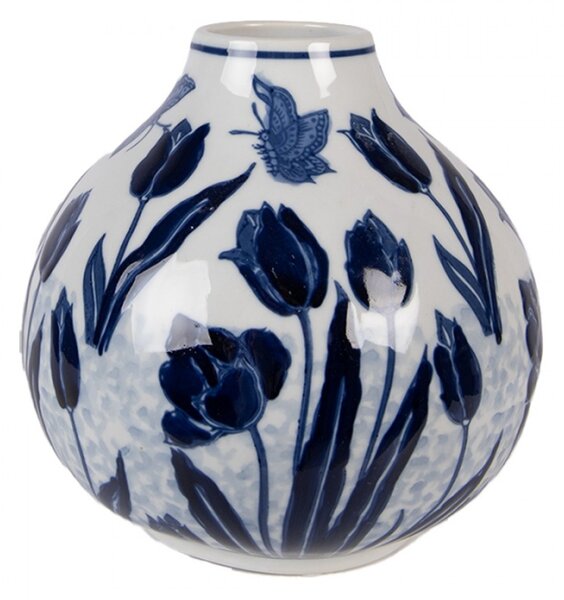 Keramická váza s modrými tulipány Delft – 16x16 cm