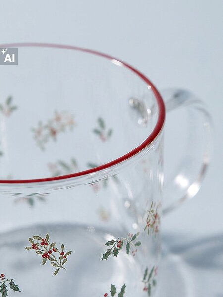 Sinsay - Vánoční skleněné hrnky s potiskem cesmíny a větviček 2 pack - clear
