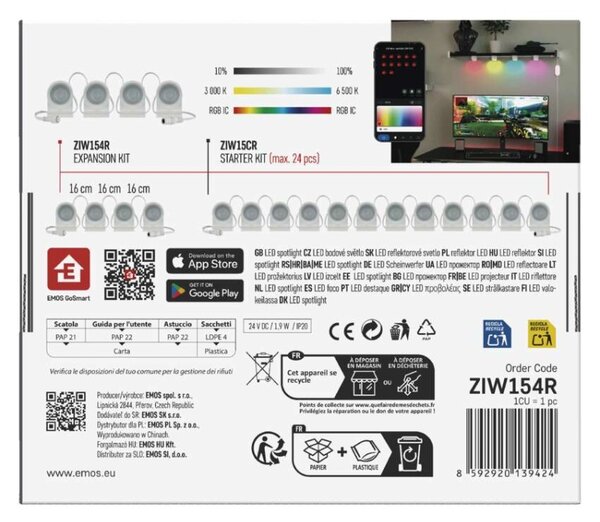 EMOS GoSmart LED bodové svítidlo - řetěz 85 cm, 4 díly, 7 W, RGBIC+CCT, stmívatelné, WiFi 1555154000