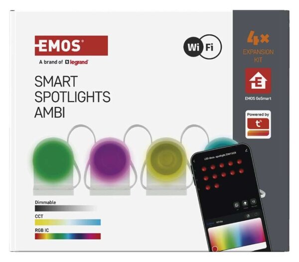 EMOS GoSmart LED bodové svítidlo - řetěz 85 cm, 4 díly, 7 W, RGBIC+CCT, stmívatelné, WiFi 1555154000