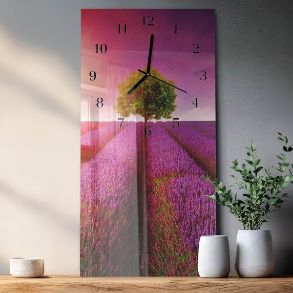 Skleněné hodiny vertikální Levandulový strom zsppc-30x60-00171575