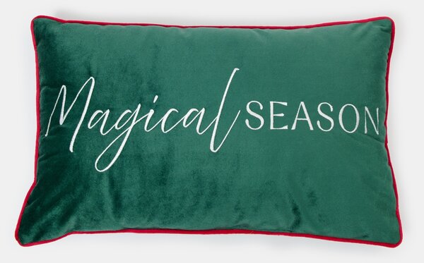 Sinsay - Vánoční dekorační polštář se stříbrným nápisem „Magical Season“ - tmavě zelená
