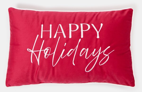 Sinsay - Vánoční dekorační polštář se stříbrným nápisem „Happy Holiday“ - červená