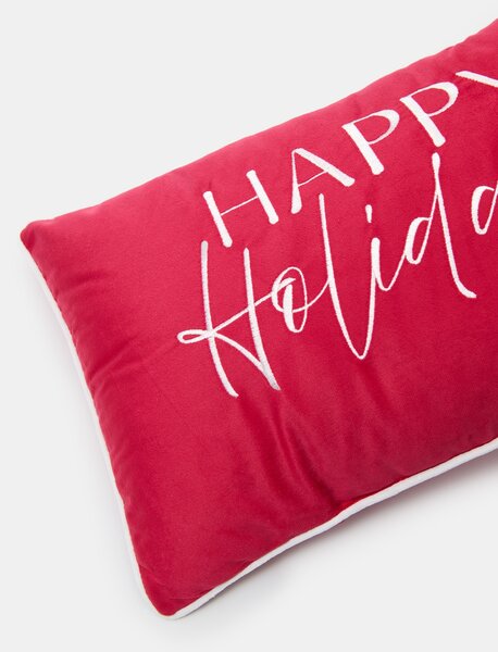 Sinsay - Vánoční dekorační polštář se stříbrným nápisem „Happy Holiday“ - červená
