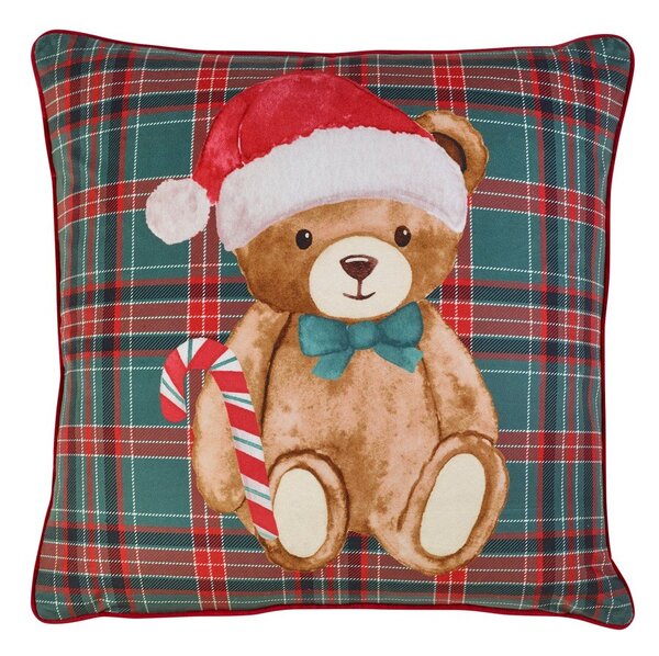 Dekorační polštář s vánočním motivem 45x45 cm Christmas Tartan Teddy Bear – Catherine Lansfield