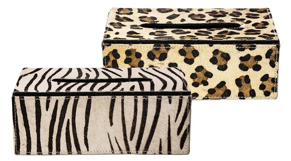 Kožený zásobník na papírové kapesníky Leopard - 25*14*9 cm - Mars & More