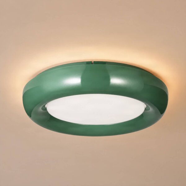 Lindby LED stropní svítidlo Lennox, zelené, 3stupňové stmívatelné, Ø 43 cm, stmívatelný, Zelená, Obývací pokoj / jídelna, kov, Moderní