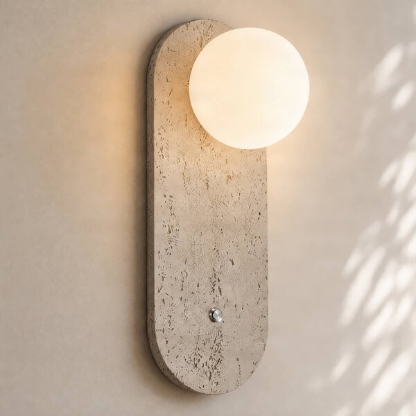 Lindby Nástěnné světlo Lumille, 33 cm, béžová/bílá, sklo, G9, Bílá / opál, Obývací pokoj / jídelna, Beton, Moderní