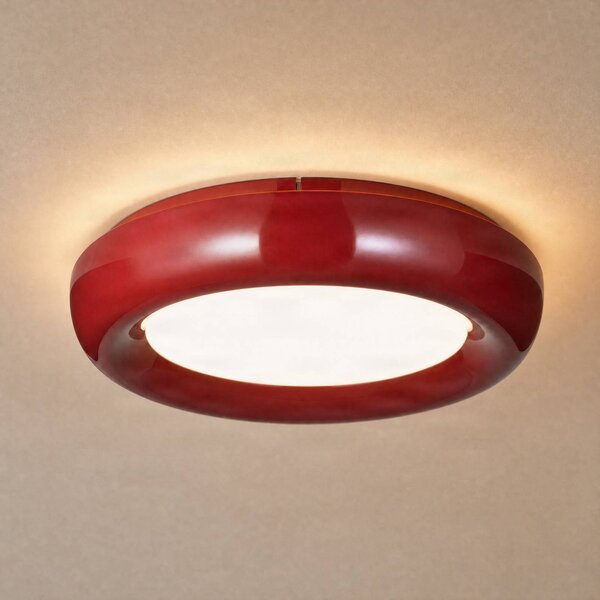 Lindby LED stropní svítidlo Lennox, červené, 3stupňové stmívatelné, Ø 43 cm, stmívatelný, Červená, Obývací pokoj / jídelna, kov, Moderní