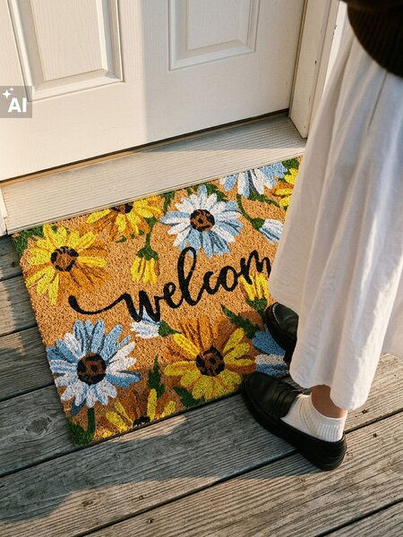 Sinsay - Květinová rohožka s nápisem Welcome - vícebarevná