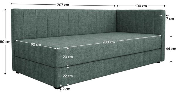 Kondela Válenda s úložným prostorem, 90x200, zelená, LUIZA