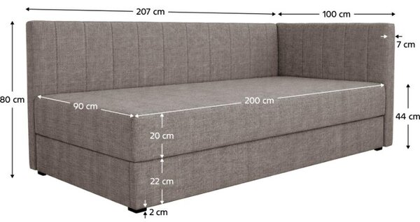 Kondela Válenda s úložným prostorem, 90x200, hnědá, LUIZA