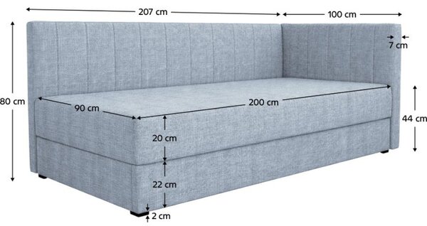 Kondela Válenda s úložným prostorem, 90x200, světle modrá, LUIZA