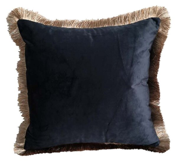 Modrý sametový polštář se zlatými třásněmi Fringes gold - 45*45*10cm - Mars & More