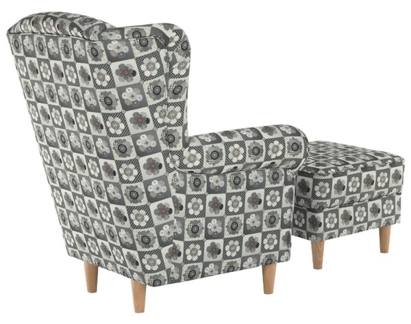 Křeslo ušák s taburetem Aevo patchwork N1
