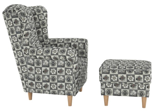 Křeslo ušák s taburetem Aevo patchwork N1