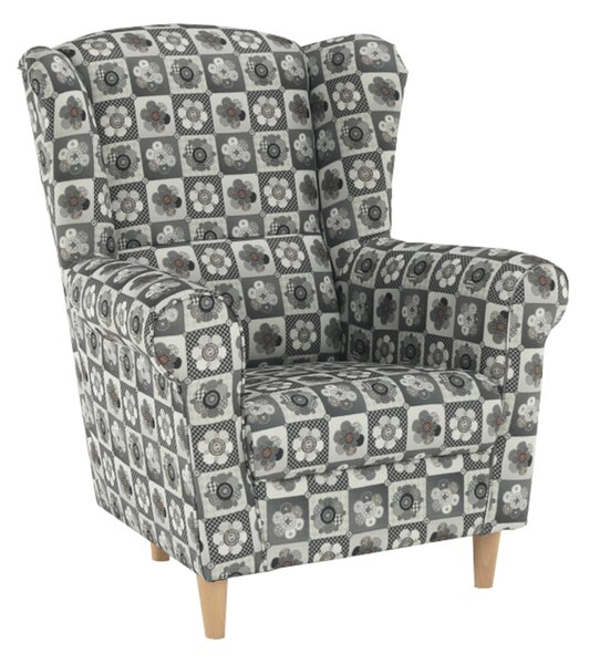 Křeslo ušák s taburetem Aevo patchwork N1