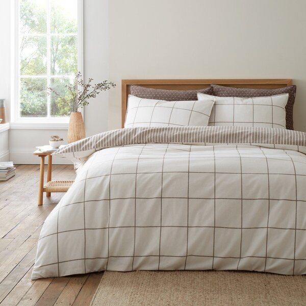 Krémové/taupe flanelové povlečení na jednolůžko 135x200 cm Brushed Regal Check – Bianca