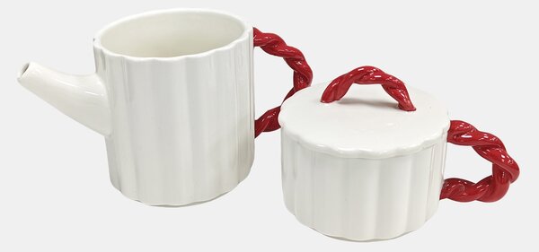 Sinsay - Sada rýhovaný džbán a hrnek s pleteným uchem 2 pack - červená