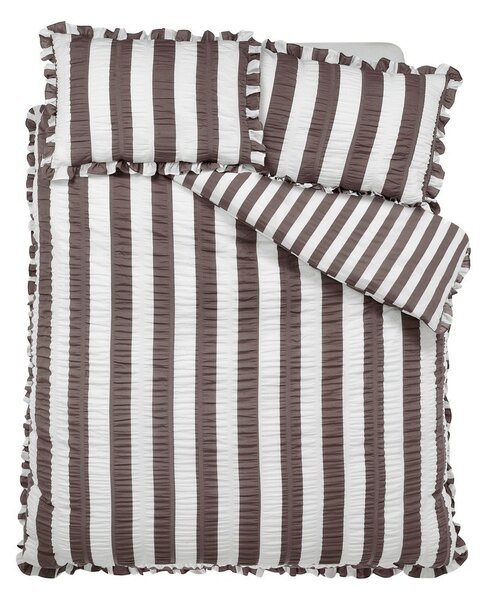 Tmavě hnědé povlečení na jednolůžko 135x200 cm Seersucker Frill Stripe – Catherine Lansfield