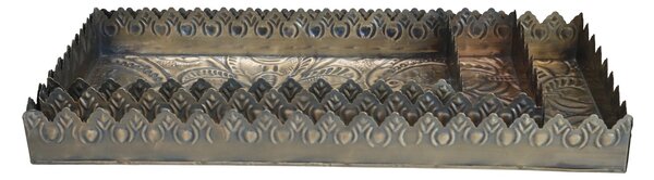 Set 3ks mosazný antik kovový podnos s patinou Flowre - 40*18*5cm - Chic Antique