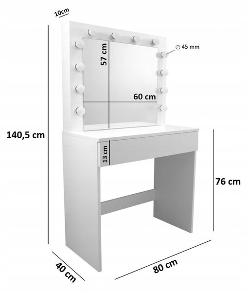 Stylový toaletní/kosmetický stolek s LED osvětlením a taburetem