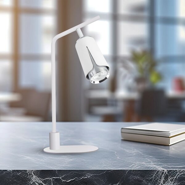 Stolní lampa Flower, 1x bílé/chromové kovové stínítko, w