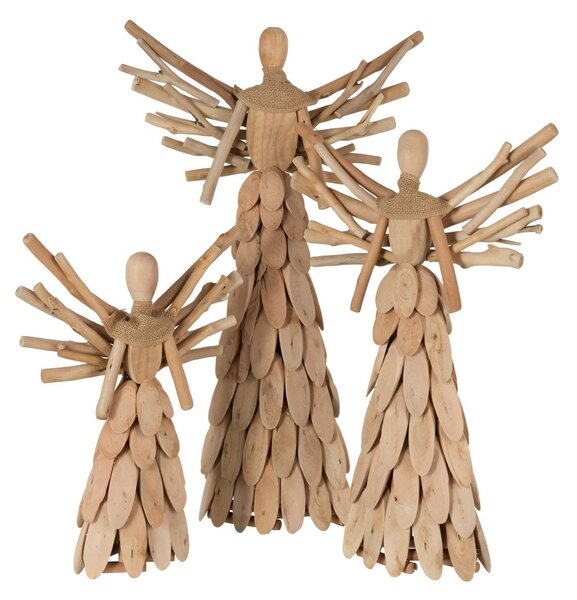 Přírodní dřevěný anděl z větviček se šátkem Scarf branches - 30*10*49cm - J-Line by Jolipa
