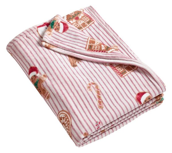 Červená/v přírodní barvě deka s vánočním motivem 170x130 cm Christmas Gingerbread Stripe – Catherine Lansfield