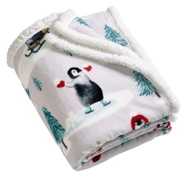 Bílá deka s vánočním motivem 170x130 cm Christmas Sherpa Penguins – Catherine Lansfield