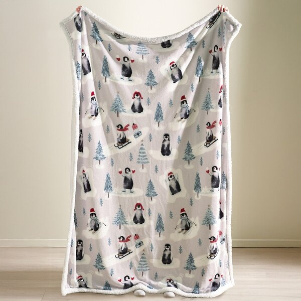 Bílá deka s vánočním motivem 170x130 cm Christmas Sherpa Penguins – Catherine Lansfield