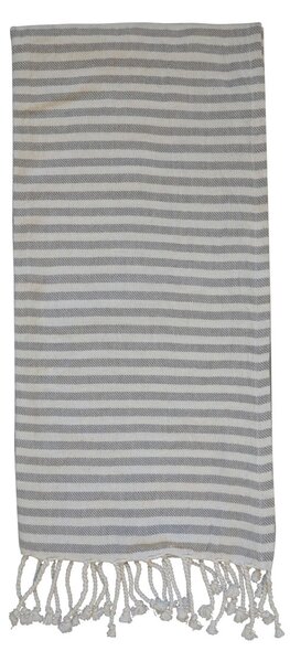 Slabounký bavlněný ručník / osuška se šedými pruhy a třásněmi Hammam - 90*180 cm - Chic Antique